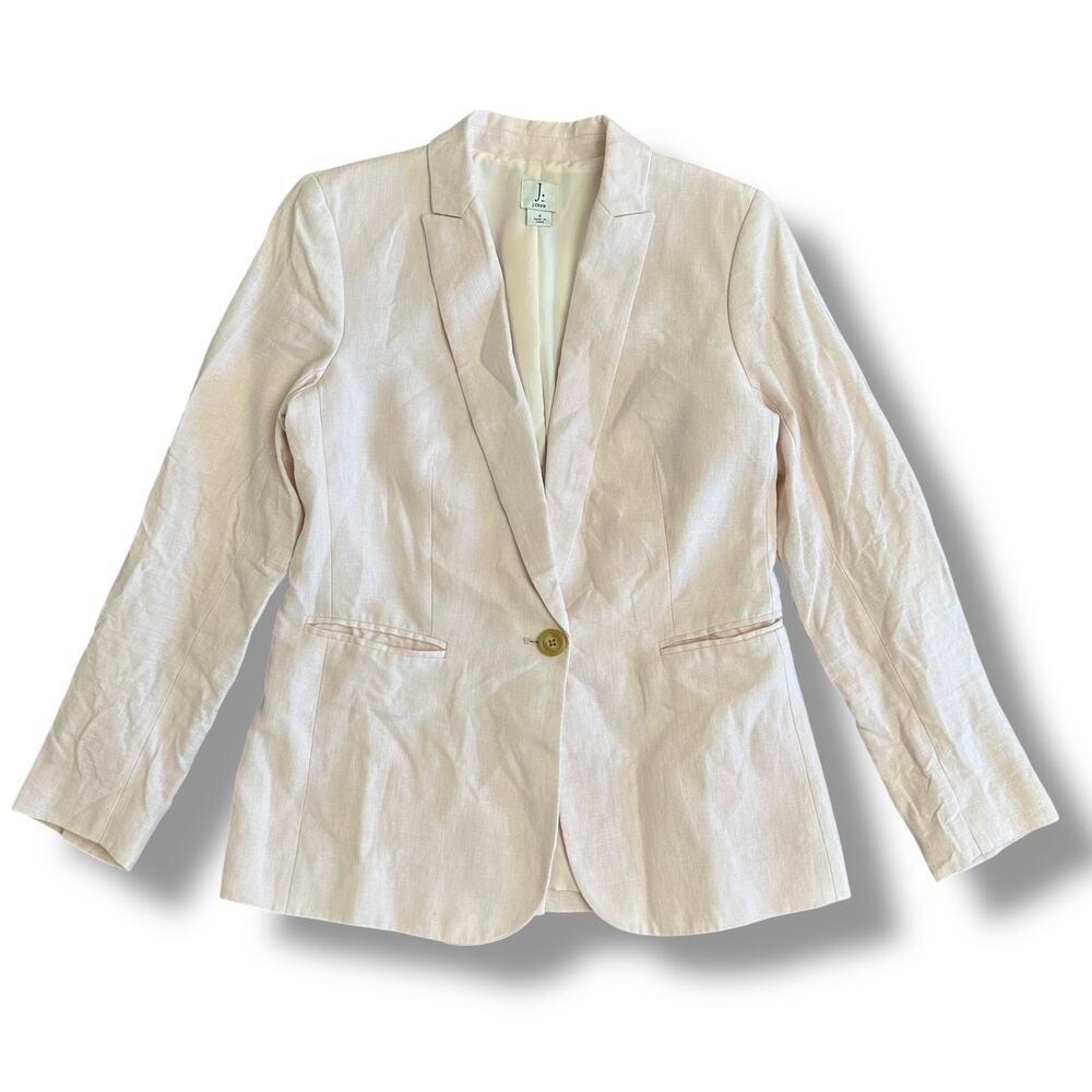J. by J.Crew Women’s Linen Blazer Size 2 Light Pink One Button‎ Jacket L1150